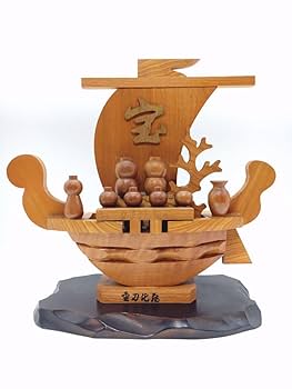 木芸　オブジェ Amazon.co.jp: 宝船記念品木彫置物木製木彫り木工芸オブジェ土産
